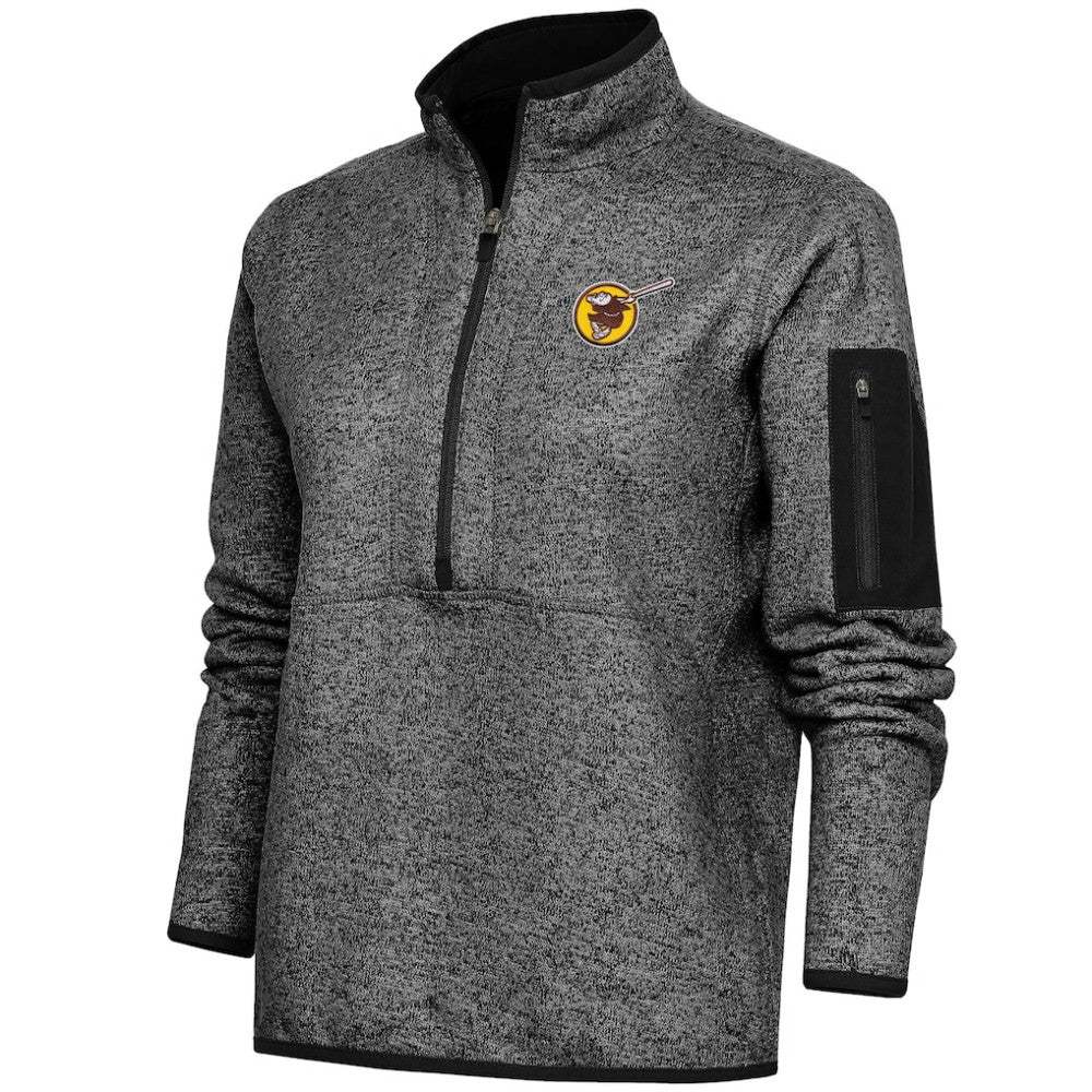 San Diego Padres Antigua Women's Cooperstown Logo Fortune Quarter-Zip Pullover Jacket - Heather Black