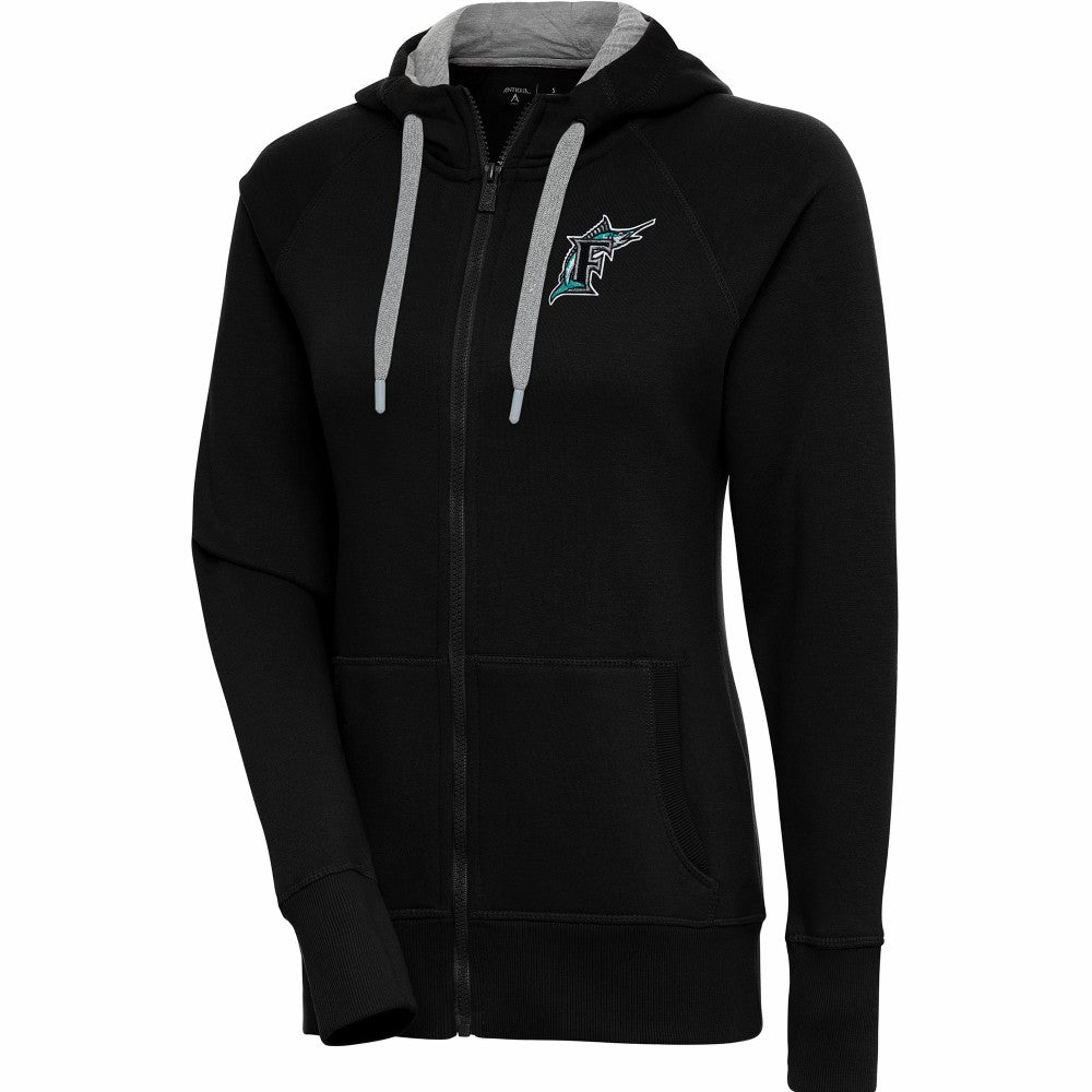 Florida Marlins Antigua Women's Cooperstown Collection Victory Raglan Full-Zip Hoodie - Black