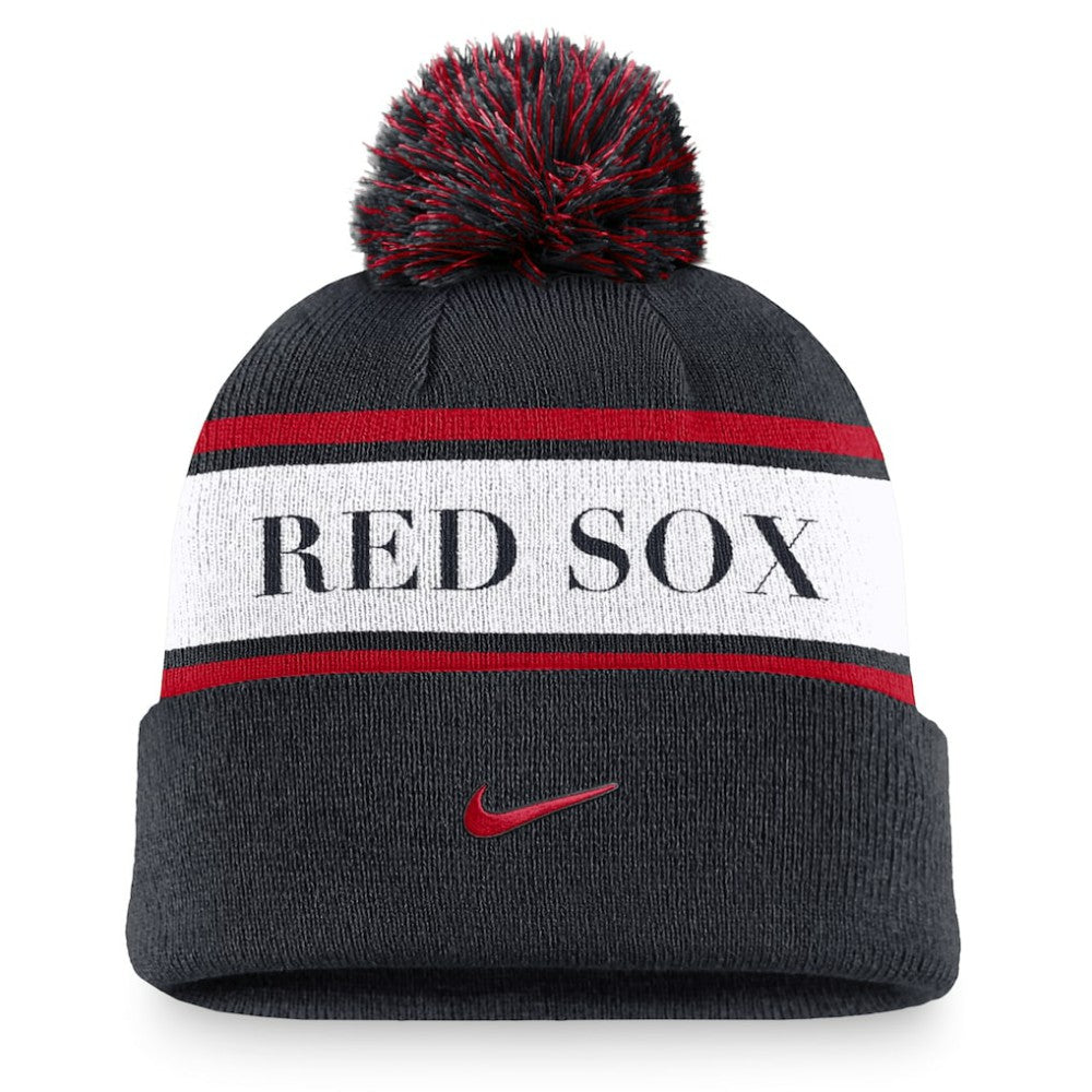Boston Red Sox Team Stripe Peak Cuffed Knit Hat with Pom - Navy | Nike