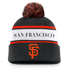 San Francisco Giants Team Stripe Peak Cuffed Knit Hat with Pom - Black | Nike