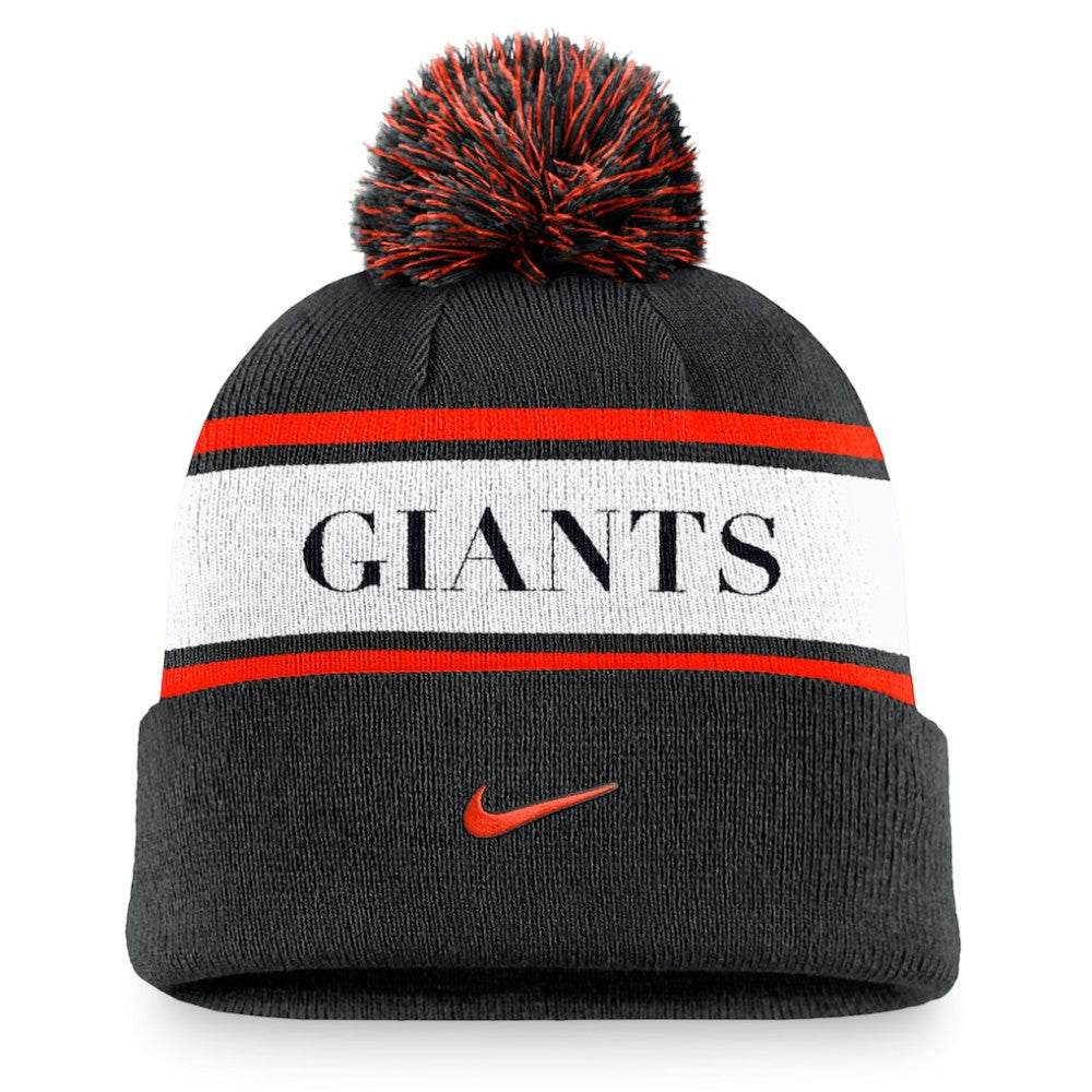 San Francisco Giants Team Stripe Peak Cuffed Knit Hat with Pom - Black | Nike