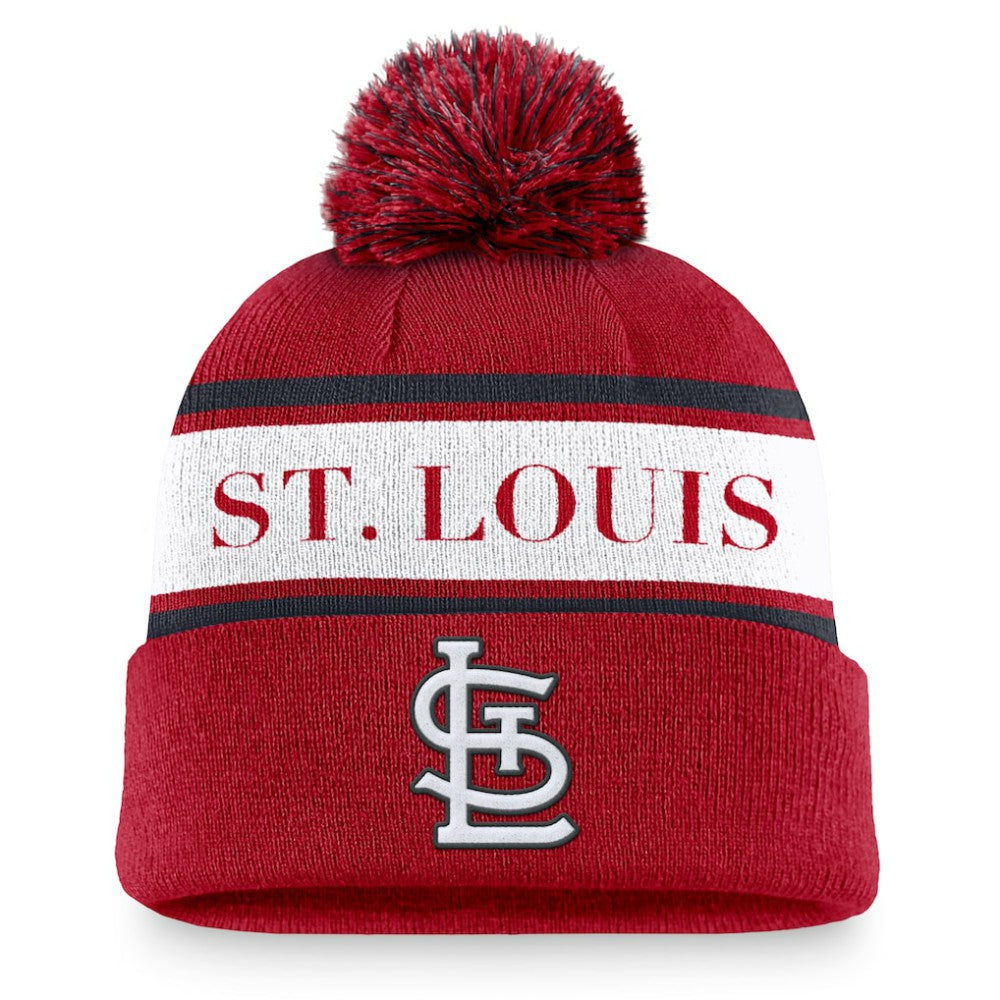 St. Louis Cardinals Team Stripe Peak Cuffed Knit Hat with Pom - Red | Nike