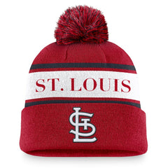 St. Louis Cardinals Team Stripe Peak Cuffed Knit Hat with Pom - Red | Nike