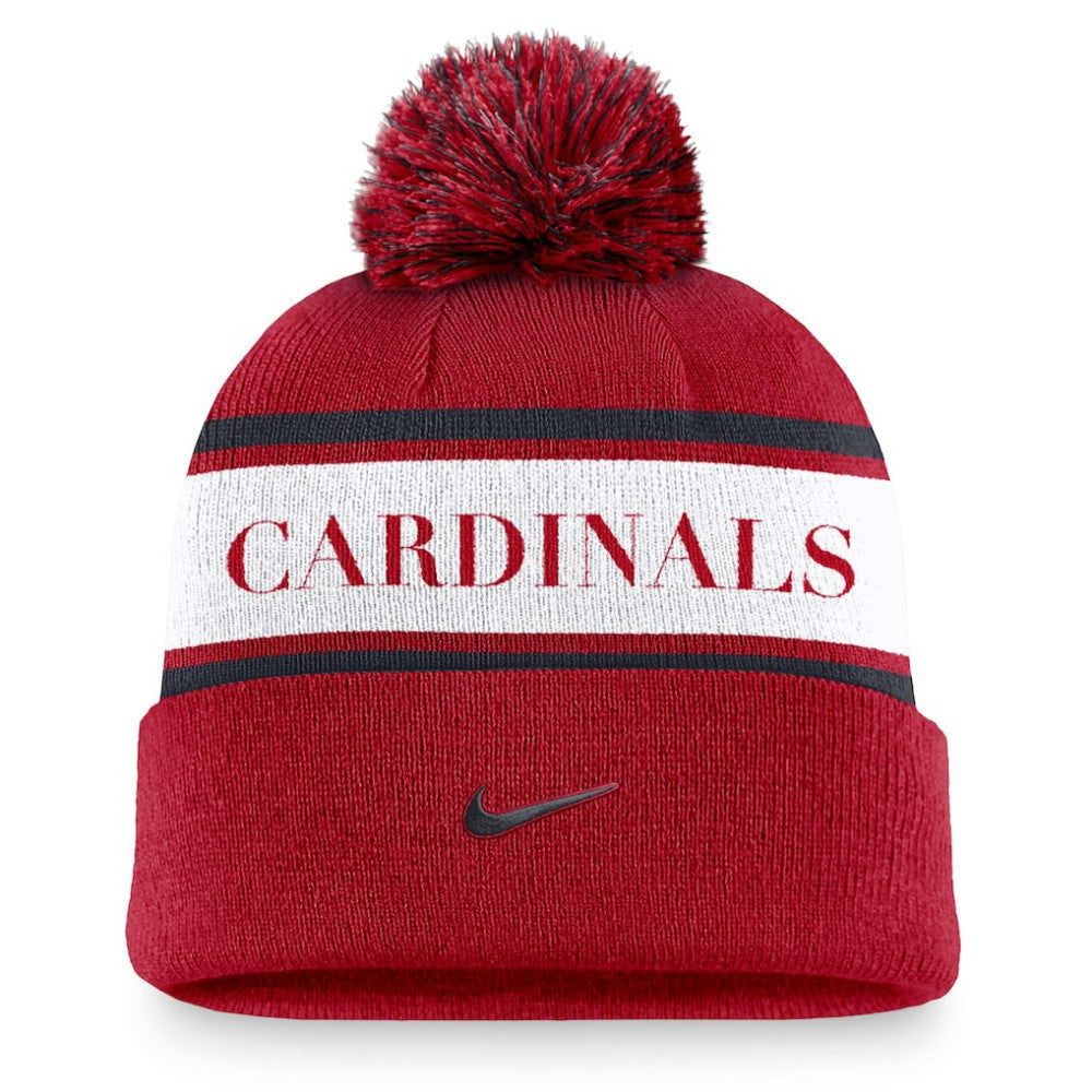 St. Louis Cardinals Team Stripe Peak Cuffed Knit Hat with Pom - Red | Nike