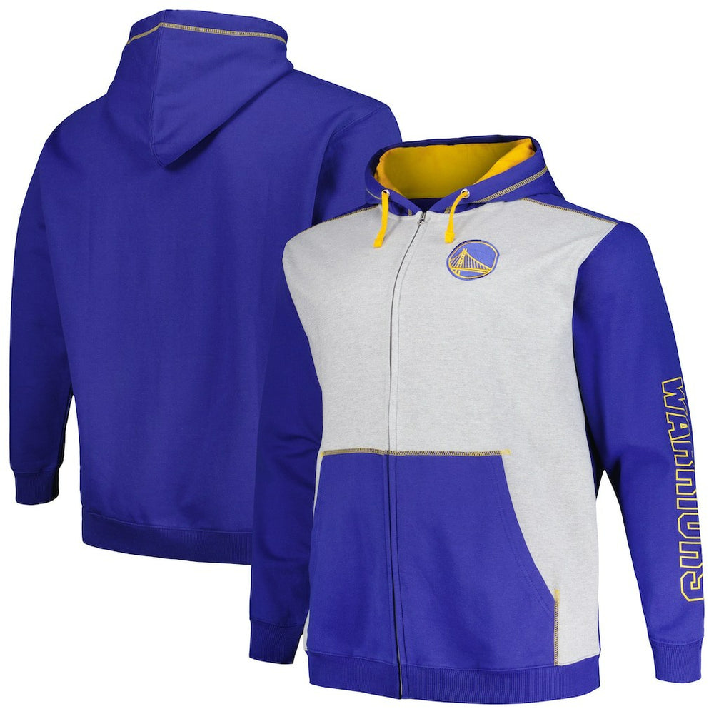 Golden State Warriors Big & Tall Contrast Pieced Stitched Full-Zip Hoodie sale - Royal/Heather Gray | Fanatics outlet