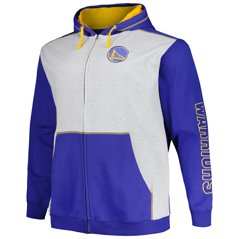 Golden State Warriors Big & Tall Contrast Pieced Stitched Full-Zip Hoodie sale - Royal/Heather Gray | Fanatics outlet