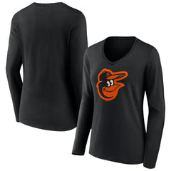 Baltimore Orioles Women's Official Logo V-Neck Long Sleeve T-Shirt - Black
