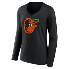 Baltimore Orioles Women's Official Logo V-Neck Long Sleeve T-Shirt - Black