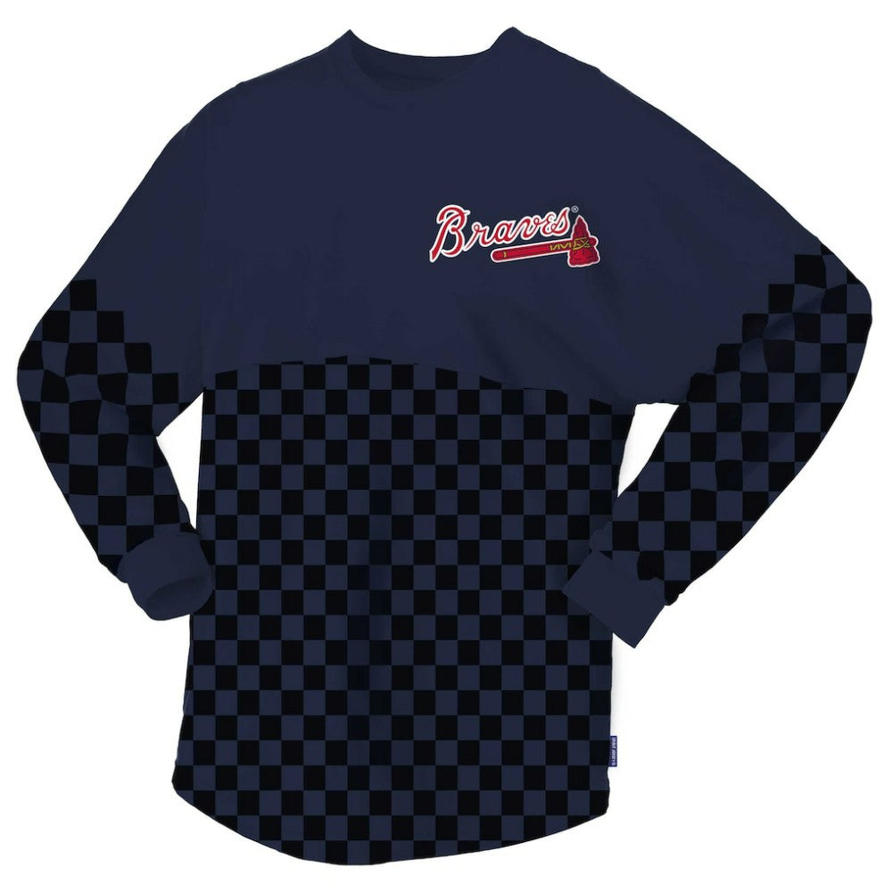 Atlanta Braves Women's Checker Print Long Sleeve T-Shirt - Navy