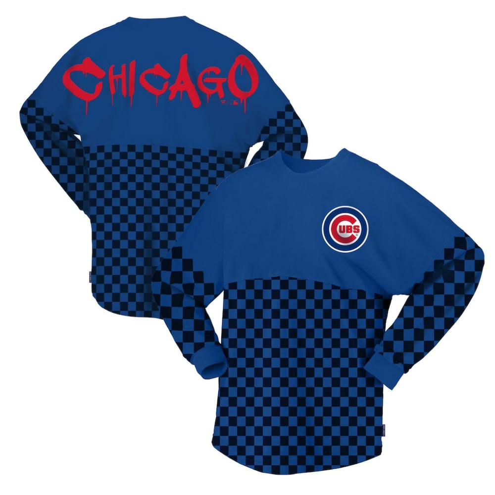 Chicago Cubs Women's Checker Print Long Sleeve T-Shirt - Royal