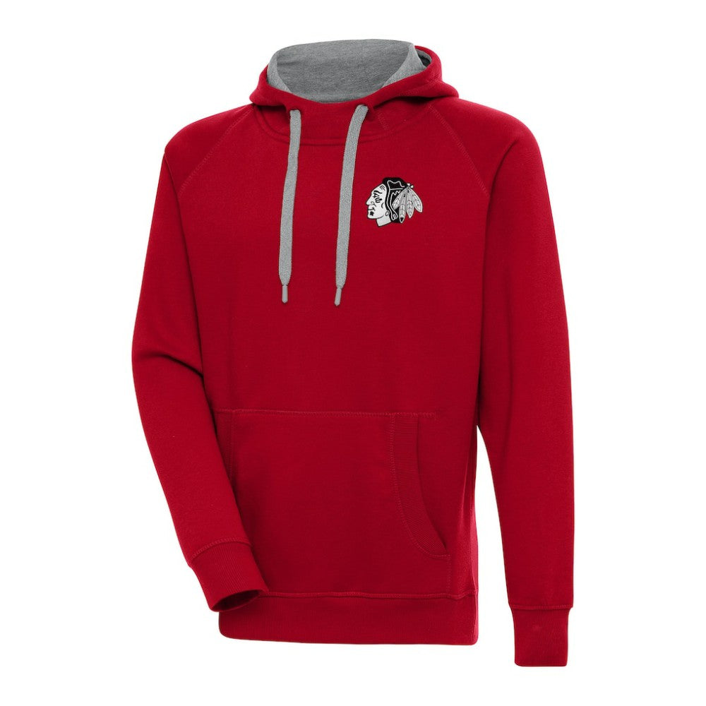 Chicago Blackhawks Antigua Metallic Logo Victory Pullover Hoodie