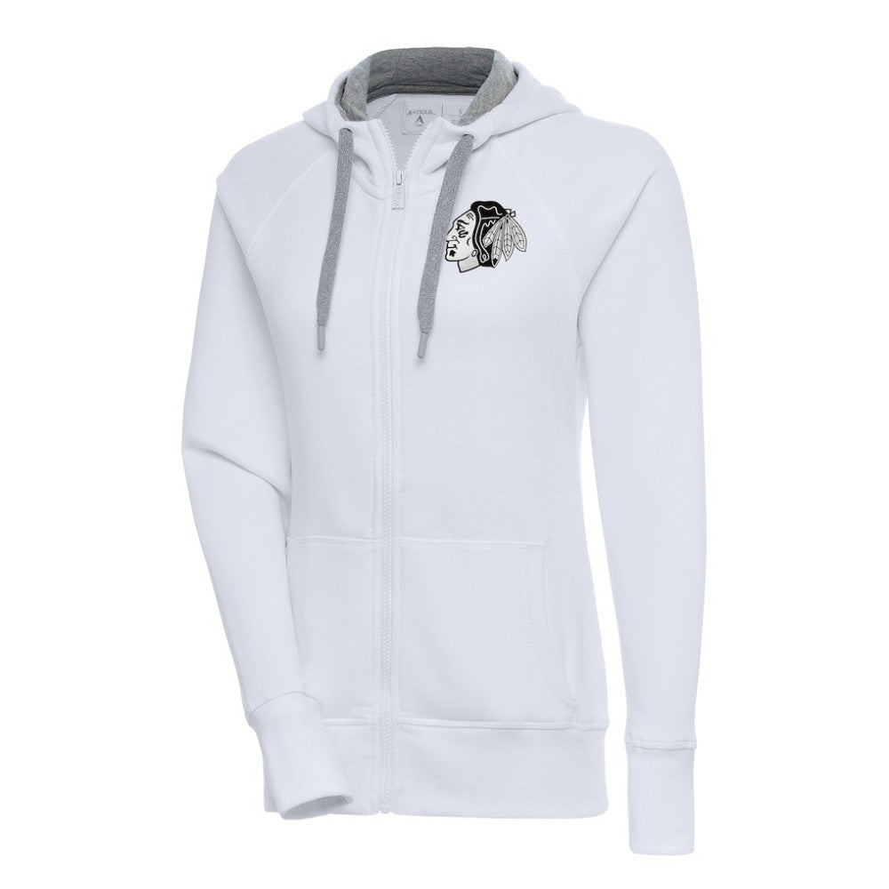 Chicago Blackhawks Antigua Women's Metallic Logo Victory Full-Zip Hoodie