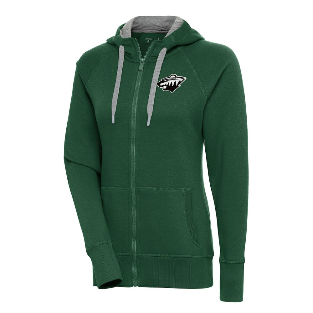 Minnesota Wild Antigua Women's Metallic Logo Victory Full-Zip Hoodie