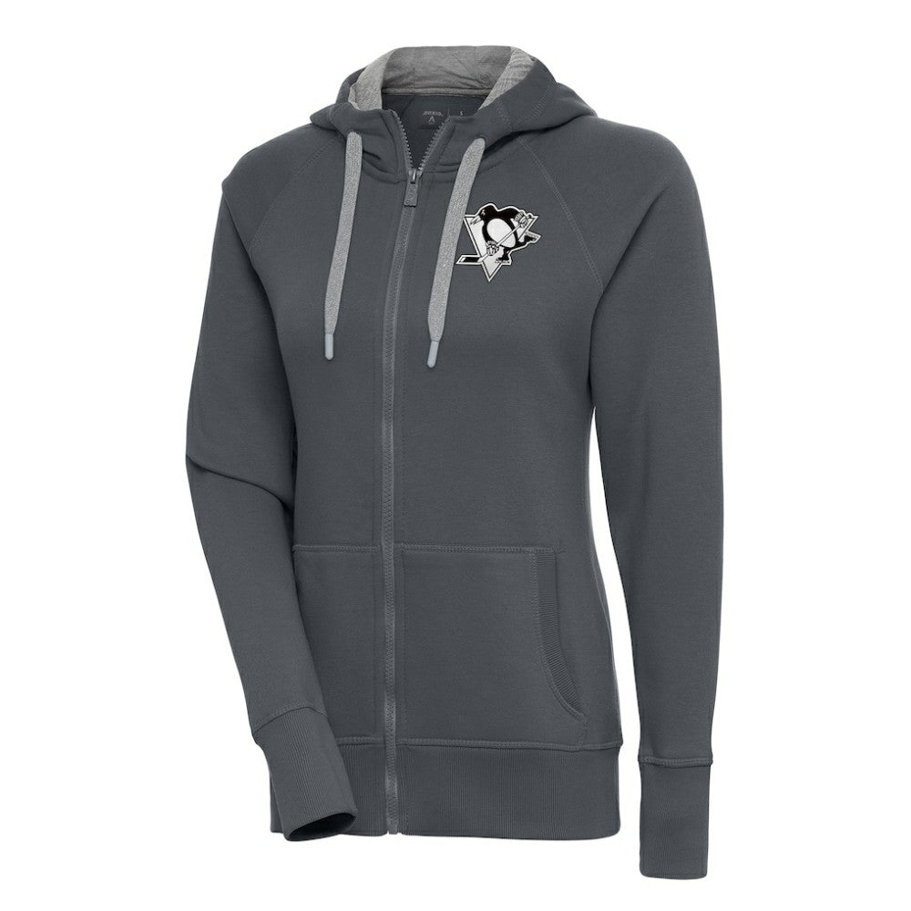 Pittsburgh Penguins Antigua Women's Metallic Logo Victory Full-Zip Hoodie