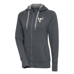 Pittsburgh Penguins Antigua Women's Metallic Logo Victory Full-Zip Hoodie