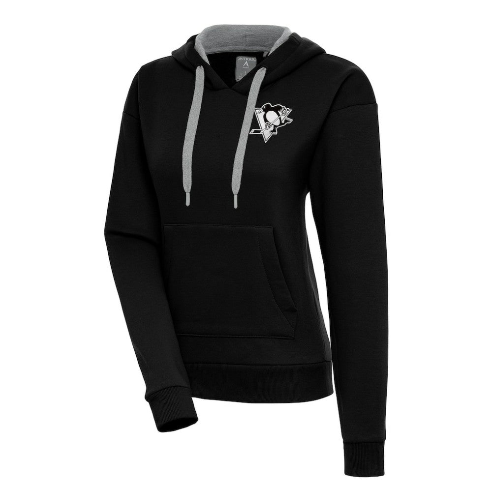Pittsburgh Penguins Antigua Women's Metallic Logo Victory Pullover Hoodie