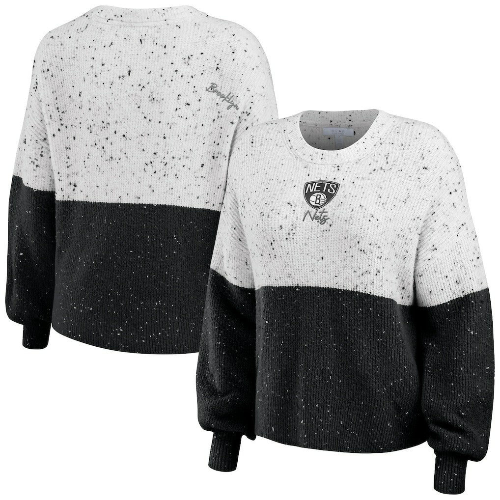 Brooklyn Nets WEAR by Erin Andrews Women's Color-Block Pullover Sweater - White/Black sale