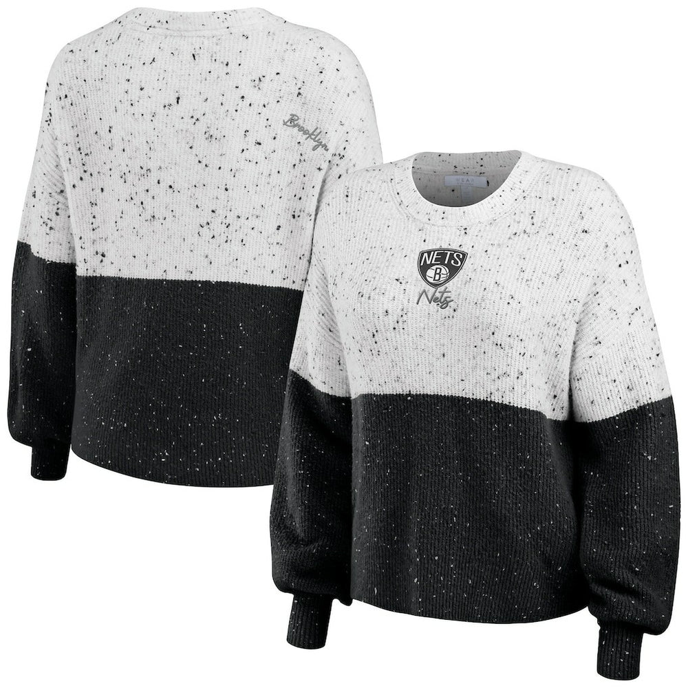 Brooklyn Nets WEAR by Erin Andrews Women's Color-Block Pullover Sweater - White/Black sale
