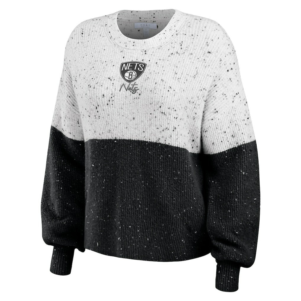 Brooklyn Nets WEAR by Erin Andrews Women's Color-Block Pullover Sweater - White/Black sale