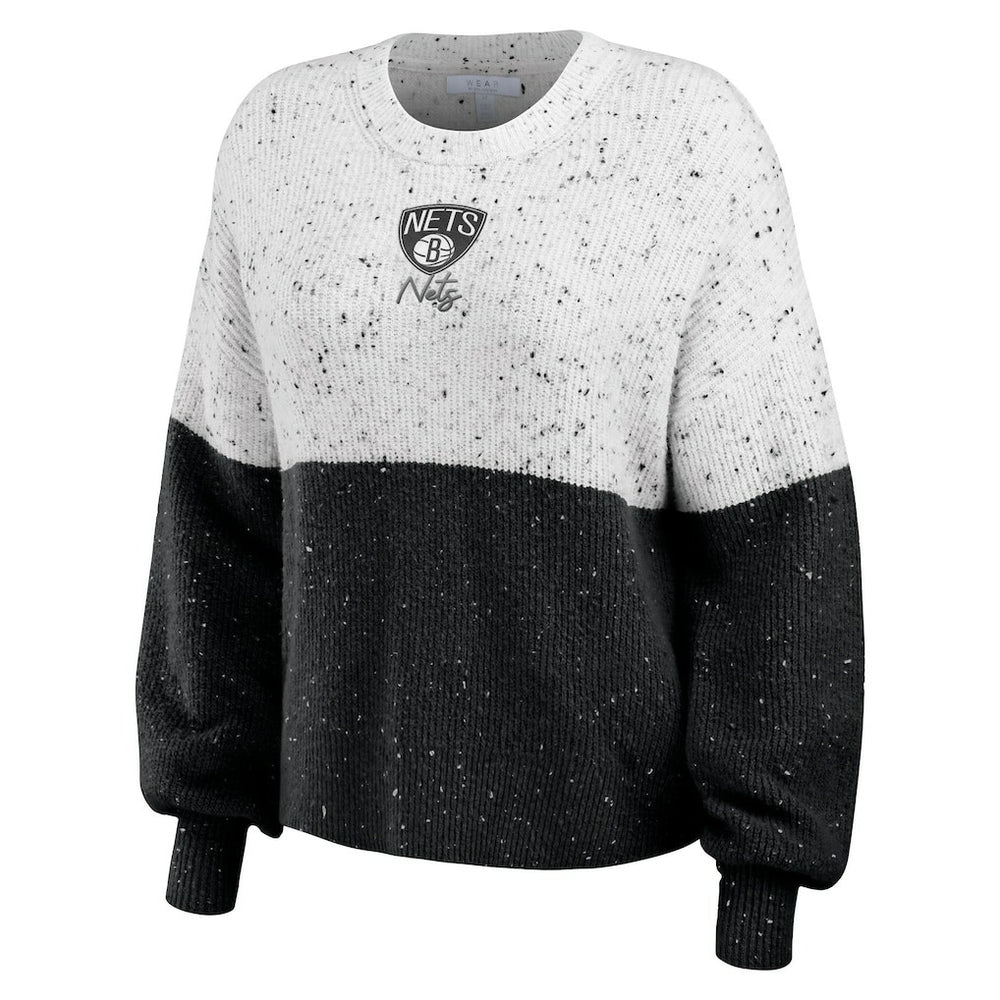 Brooklyn Nets WEAR by Erin Andrews Women's Color-Block Pullover Sweater - White/Black sale