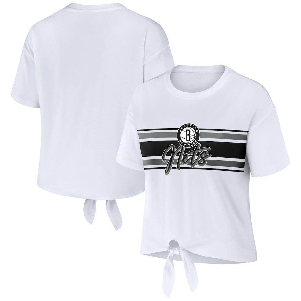 Brooklyn Nets WEAR by Erin Andrews Women's Tie-Front T-Shirt - White outlet