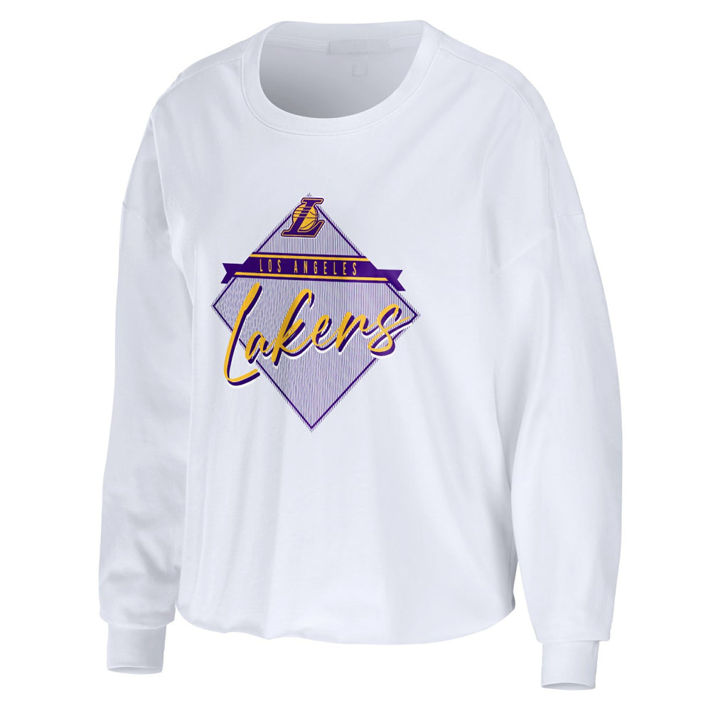 Los Angeles Lakers WEAR by Erin Andrews Women's Cropped Long Sleeve T-Shirt - White outlet