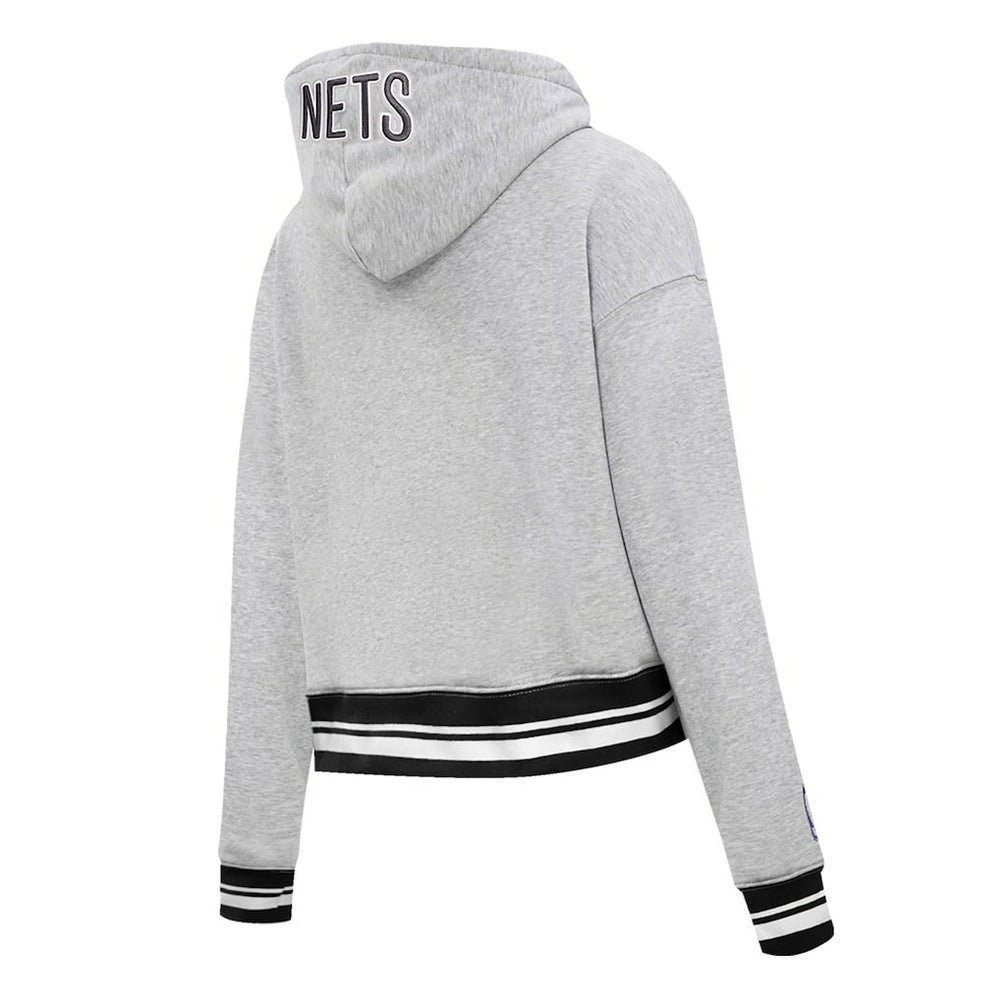 Brooklyn Nets Pro Standard Women's Script Tail Cropped Pullover Hoodie - Heather Gray shop