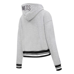 Brooklyn Nets Pro Standard Women's Script Tail Cropped Pullover Hoodie - Heather Gray shop