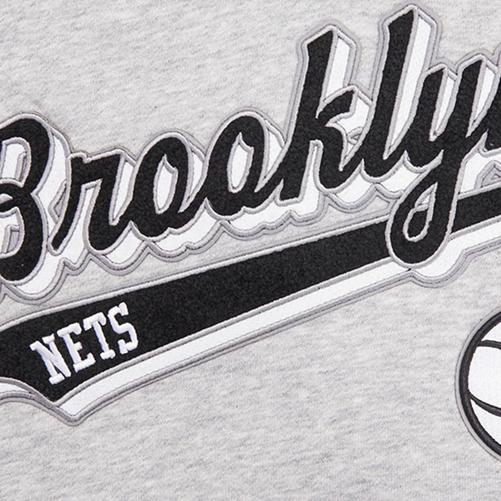 Brooklyn Nets Pro Standard Women's Script Tail Cropped Pullover Hoodie - Heather Gray shop