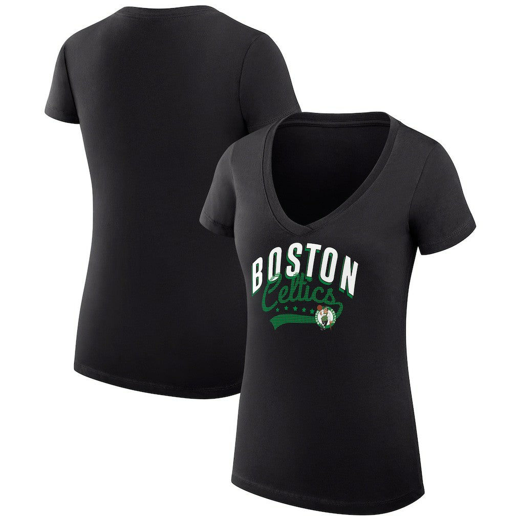 Boston Celtics G-III 4Her by Carl Banks Women's Super-Slim Fit Lightweight Filigree Logo V-Neck T-Shirt - Black discount