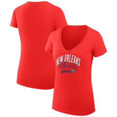 New Orleans Pelicans G-III 4Her by Carl Banks Women's Super-Slim Fit Lightweight Filigree Logo V-Neck T-Shirt - Red on sale