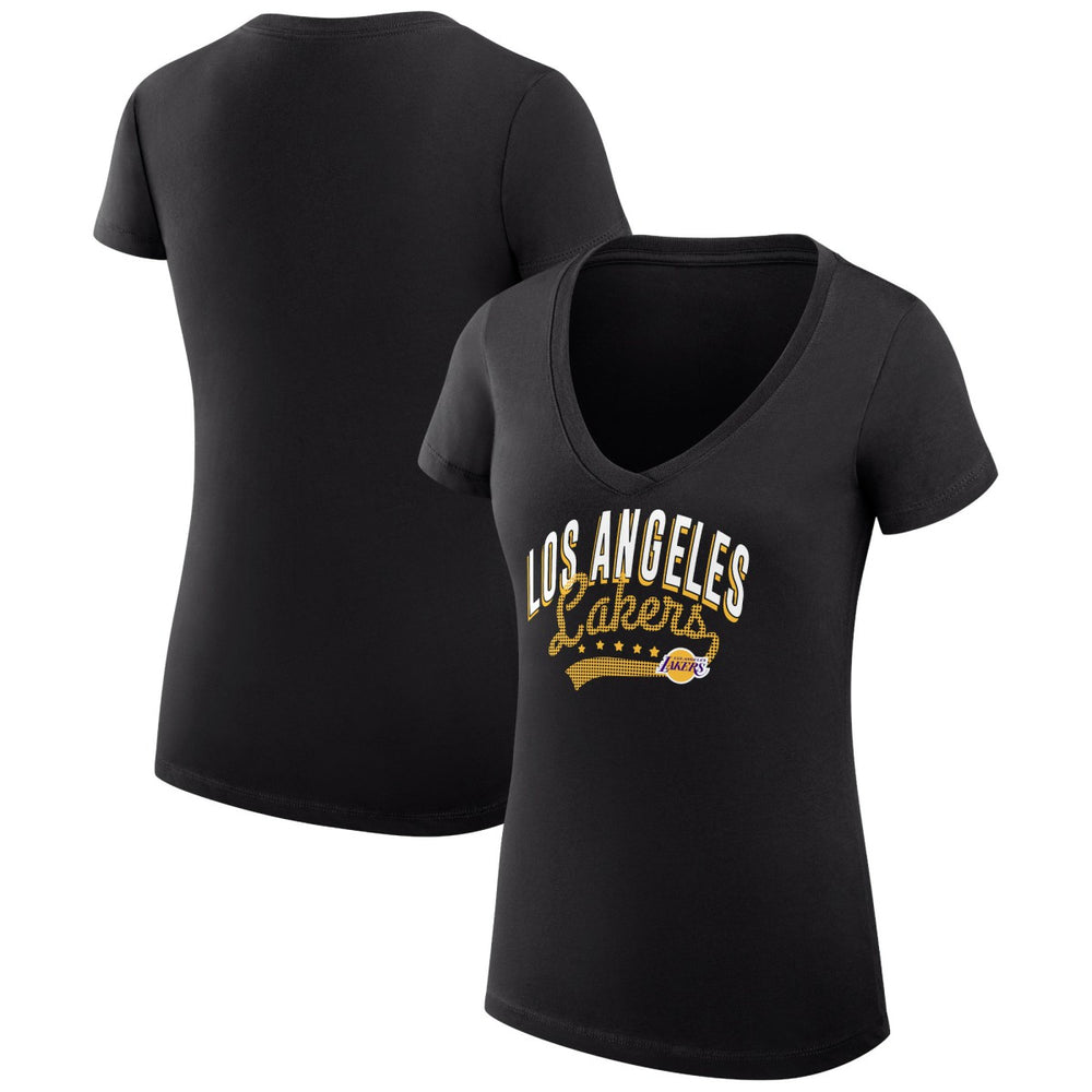 Los Angeles Lakers G-III 4Her by Carl Banks Women's Super-Slim Fit Lightweight Filigree Logo V-Neck T-Shirt - Black discount