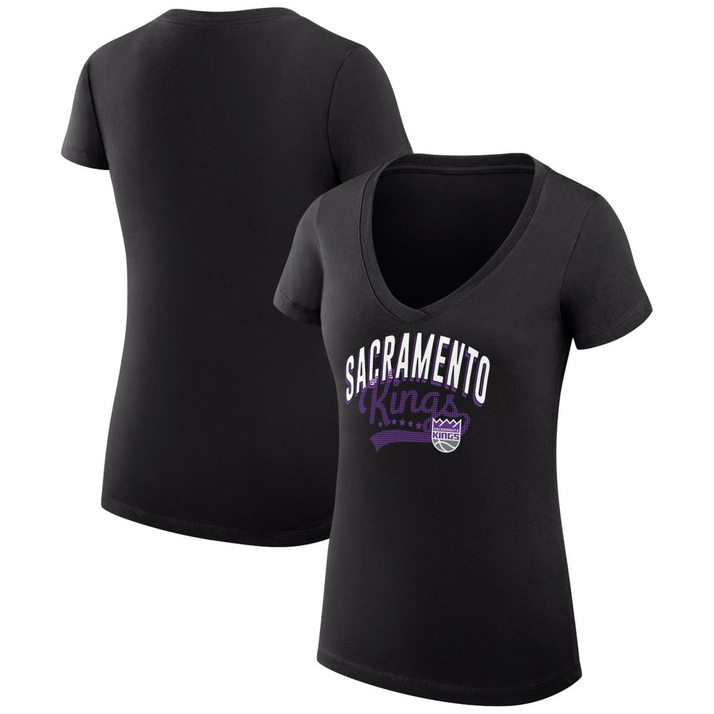 Sacramento Kings G-III 4Her by Carl Banks Women's Super-Slim Fit Lightweight Filigree Logo V-Neck T-Shirt - Black shop