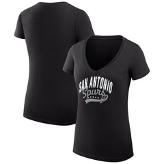 San Antonio Spurs G-III 4Her by Carl Banks Women's Super-Slim Fit Lightweight Filigree Logo V-Neck T-Shirt - Black on sale