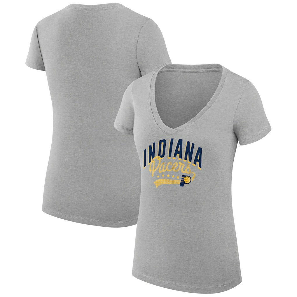 Indiana Pacers G-III 4Her by Carl Banks Women's Super-Slim Fit Lightweight Filigree Logo V-Neck T-Shirt - Heather Gray on sale