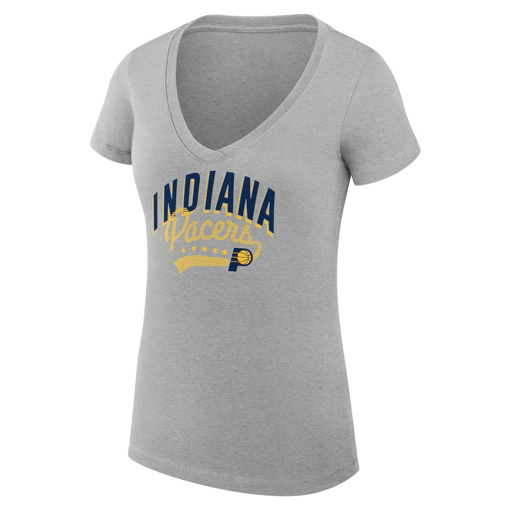 Indiana Pacers G-III 4Her by Carl Banks Women's Super-Slim Fit Lightweight Filigree Logo V-Neck T-Shirt - Heather Gray on sale