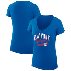 New York Rangers G-III 4Her by Carl Banks Women's Super-Slim Fit Lightweight Filigree Logo V-Neck T-Shirt – Blue