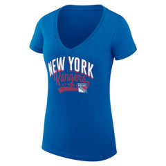 New York Rangers G-III 4Her by Carl Banks Women's Super-Slim Fit Lightweight Filigree Logo V-Neck T-Shirt – Blue