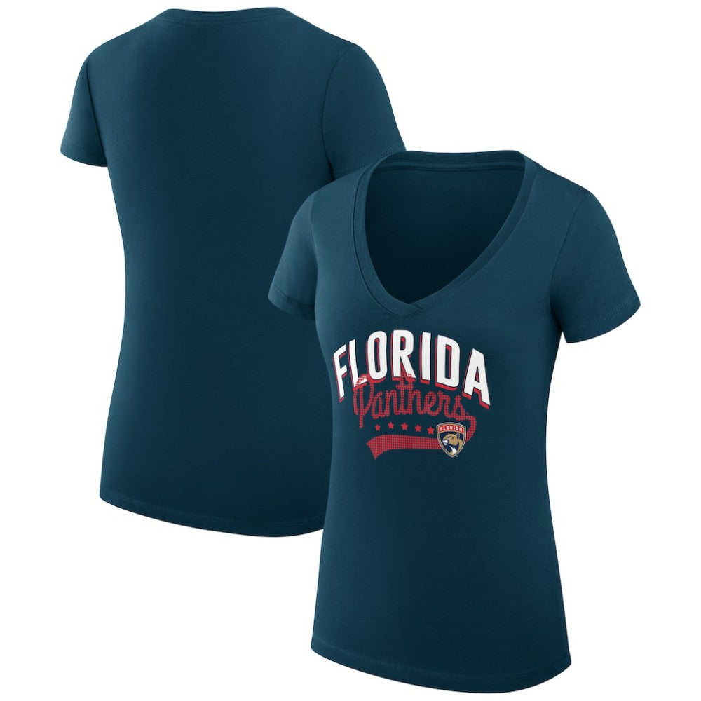 Florida Panthers G-III 4Her by Carl Banks Women's Super-Slim Fit Lightweight Filigree Logo V-Neck T-Shirt – Navy