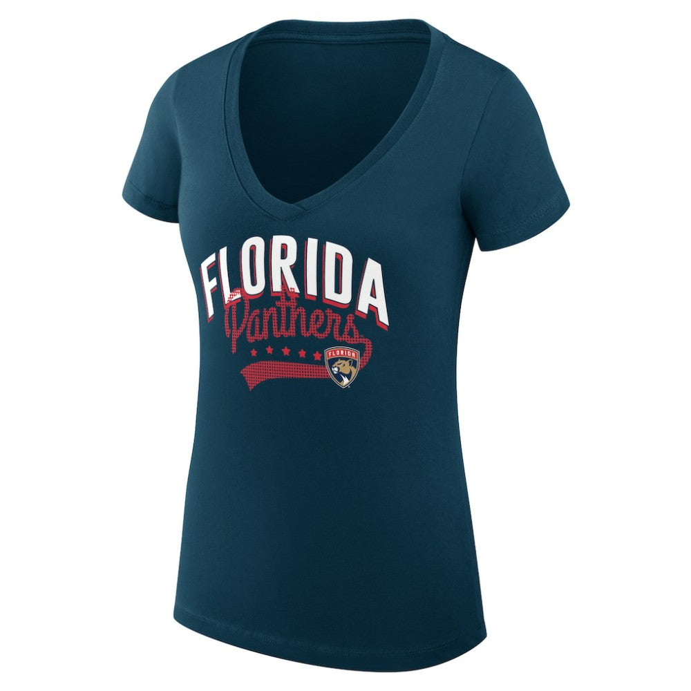 Florida Panthers G-III 4Her by Carl Banks Women's Super-Slim Fit Lightweight Filigree Logo V-Neck T-Shirt – Navy