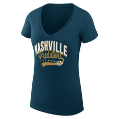 Nashville Predators G-III 4Her by Carl Banks Women's Super-Slim Fit Lightweight Filigree Logo V-Neck T-Shirt – Navy