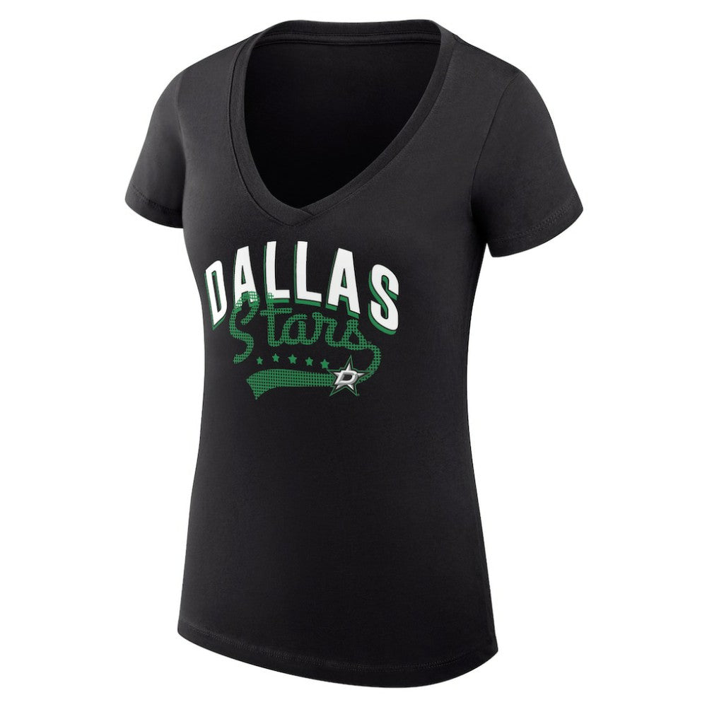 Dallas Stars G-III 4Her by Carl Banks Women's Super-Slim Fit Lightweight Filigree Logo V-Neck T-Shirt – Black