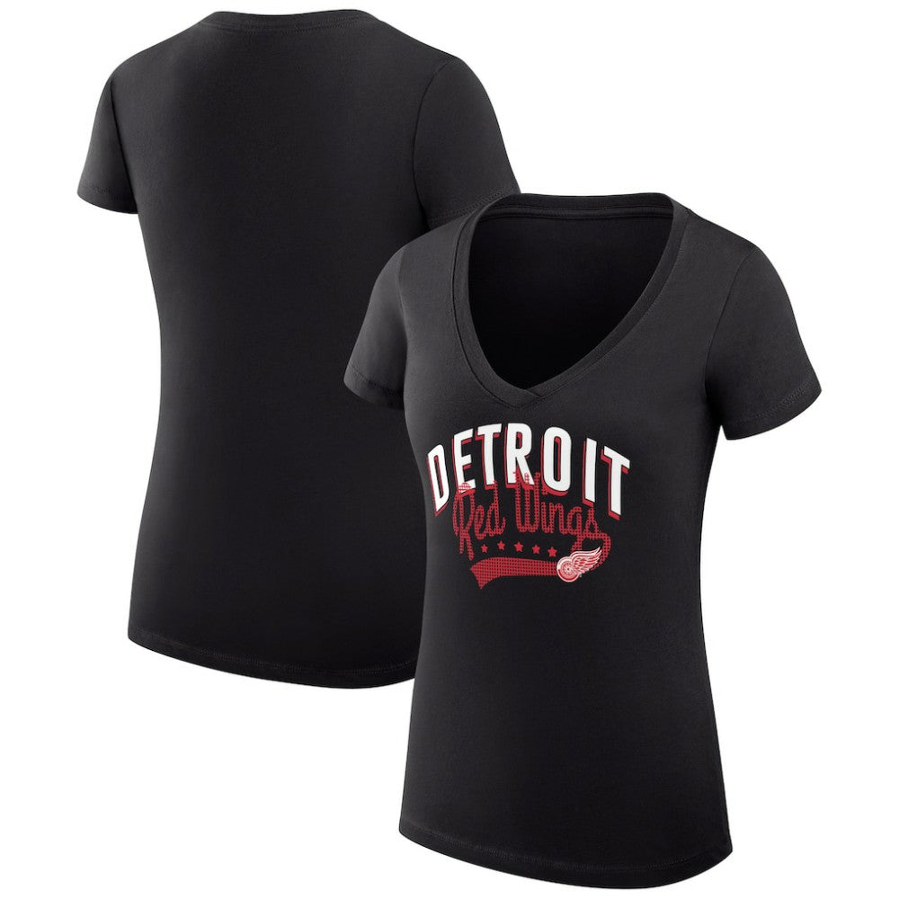 Detroit Red Wings G-III 4Her by Carl Banks Women's Super-Slim Fit Lightweight Filigree Logo V-Neck T-Shirt – Black