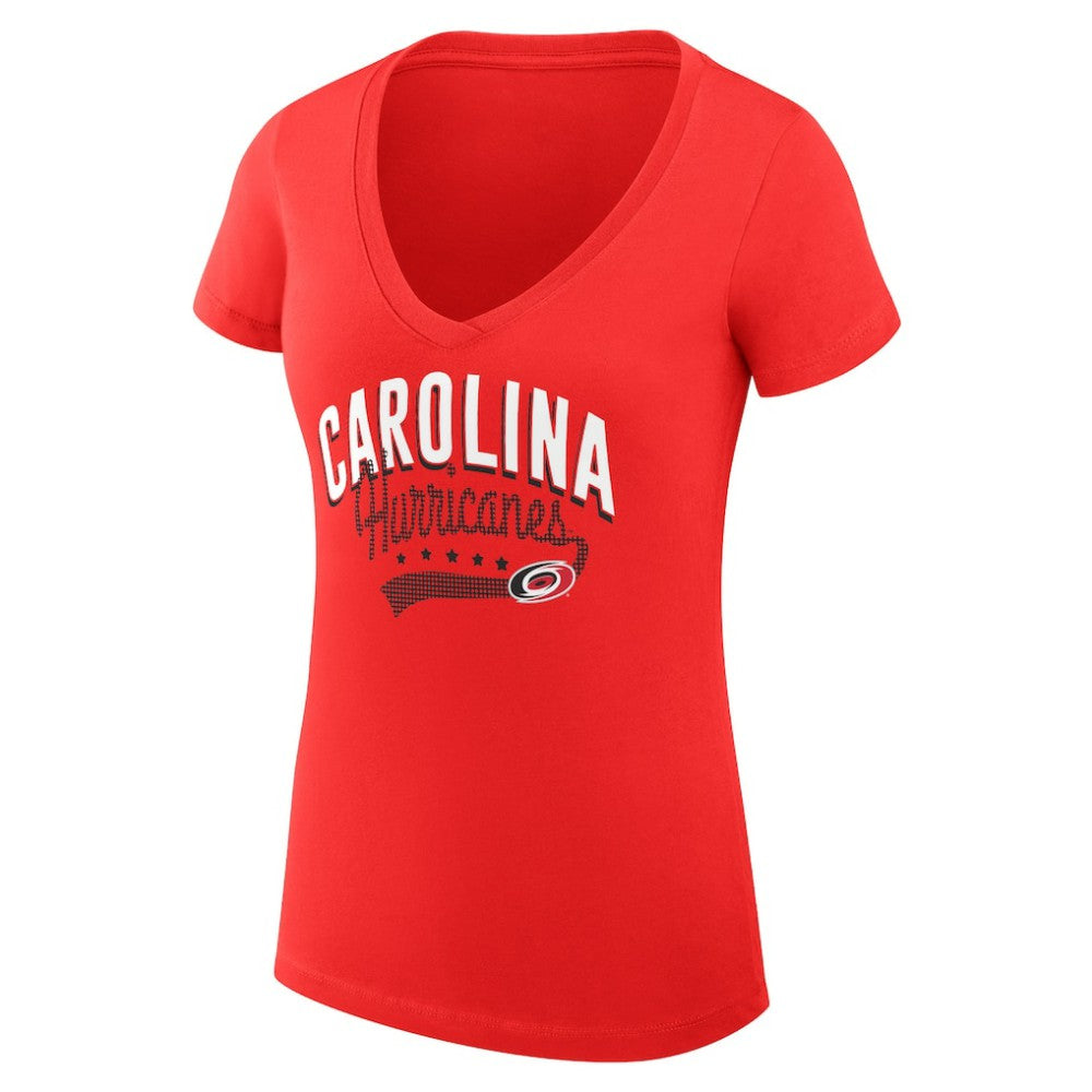 Carolina Hurricanes G-III 4Her by Carl Banks Women's Super-Slim Fit Lightweight Filigree Logo V-Neck T-Shirt – Red