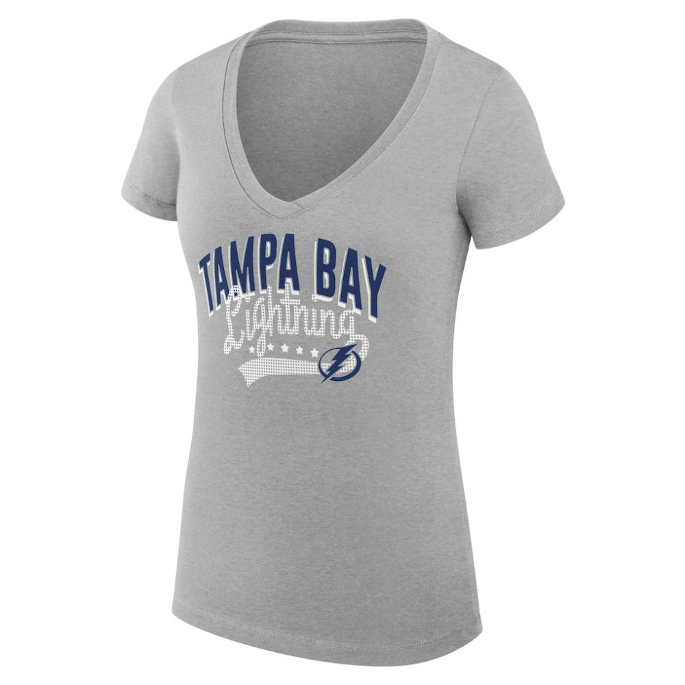 Tampa Bay Lightning G-III 4Her by Carl Banks Women's Super-Slim Fit Lightweight Filigree Logo V-Neck T-Shirt – Gray