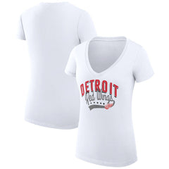 Detroit Red Wings G-III 4Her by Carl Banks Women's Super-Slim Fit Lightweight Filigree Logo V-Neck T-Shirt – White