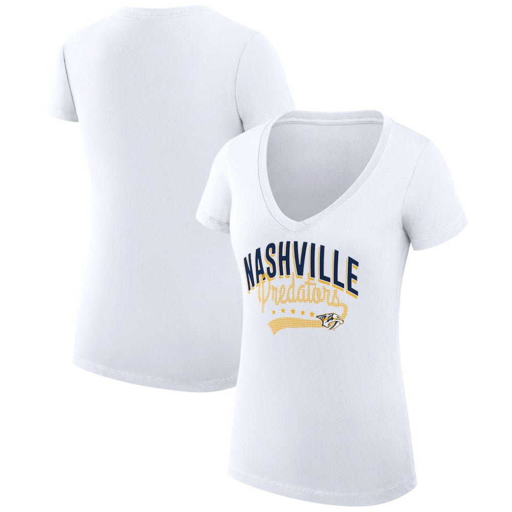Nashville Predators G-III 4Her by Carl Banks Women's Super-Slim Fit Lightweight Filigree Logo V-Neck T-Shirt – White