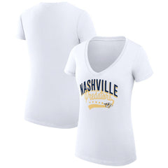 Nashville Predators G-III 4Her by Carl Banks Women's Super-Slim Fit Lightweight Filigree Logo V-Neck T-Shirt – White