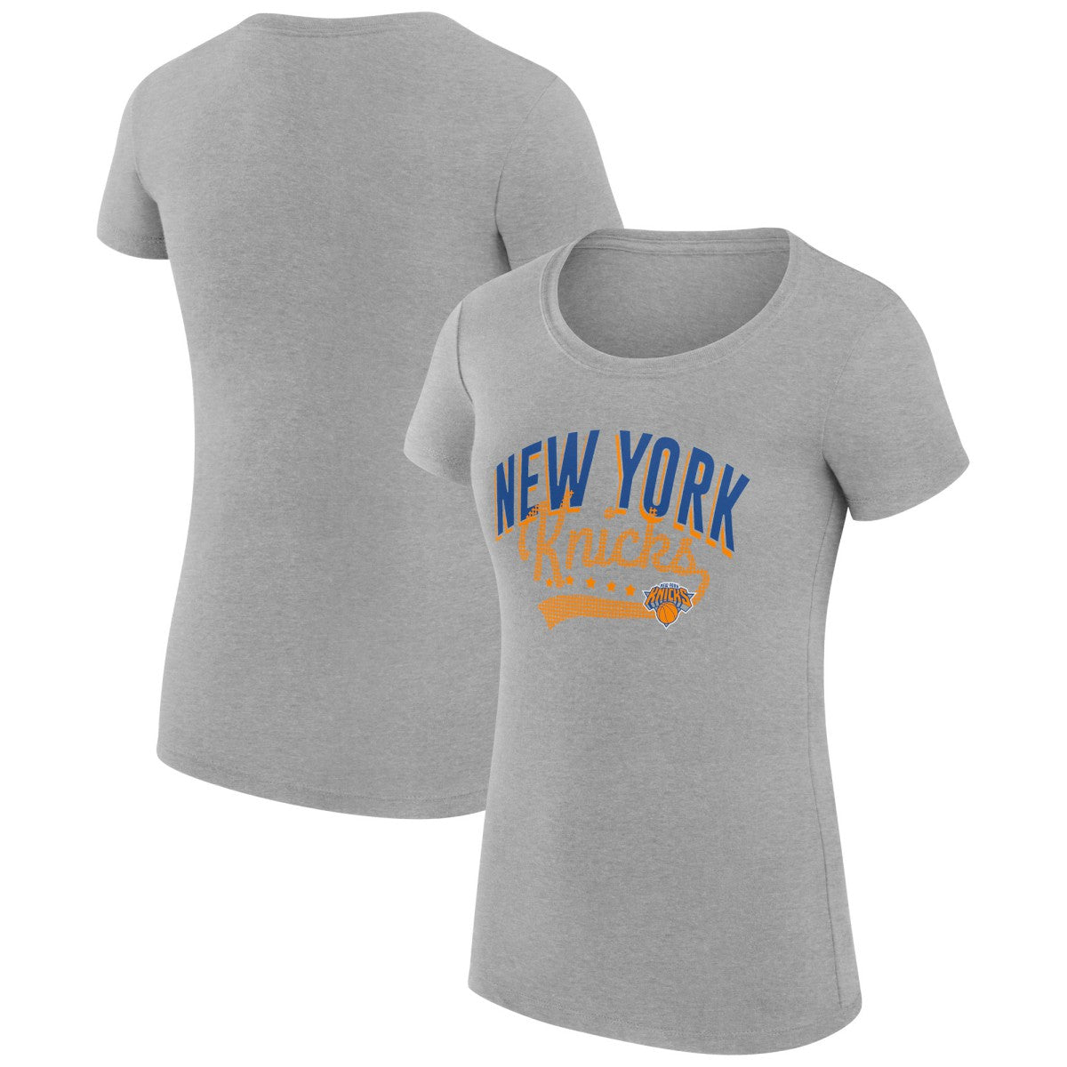 New York Knicks G-III 4Her by Carl Banks Women's Super-Slim Fit Lightweight Filigree Logo T-Shirt - Heather Gray outlet