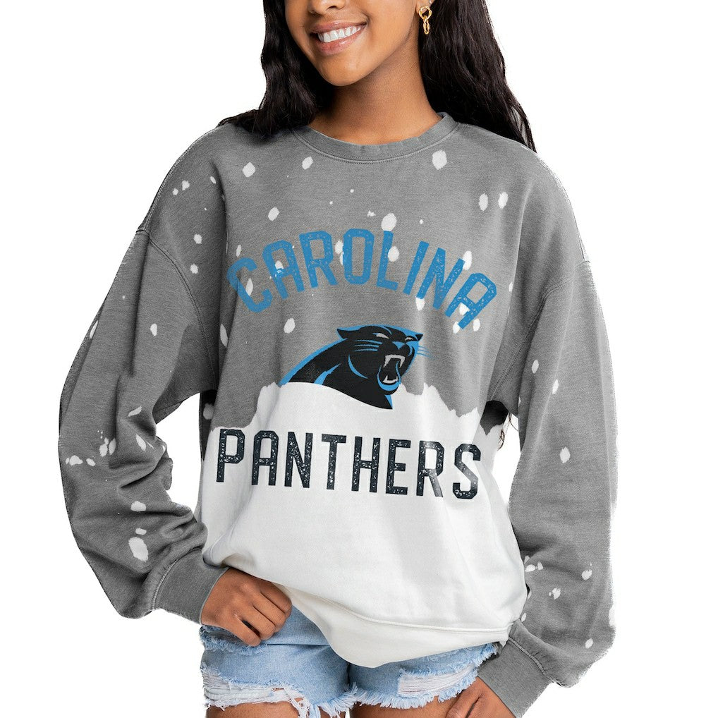 NFL Carolina Panthers Gameday Couture Women's Oversized Coin Toss Faded French Terry Tri-Blend Pullover Sweatshirt
